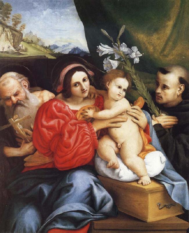 LOTTO, Lorenzo The Virgin and Child with Saint Jerome and Saint Nicholas of Tolentino